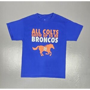 All Colts Grow Up To Be Broncos T-Shirt‎ Mens Med. Blue Orange NFL Short Sleeve